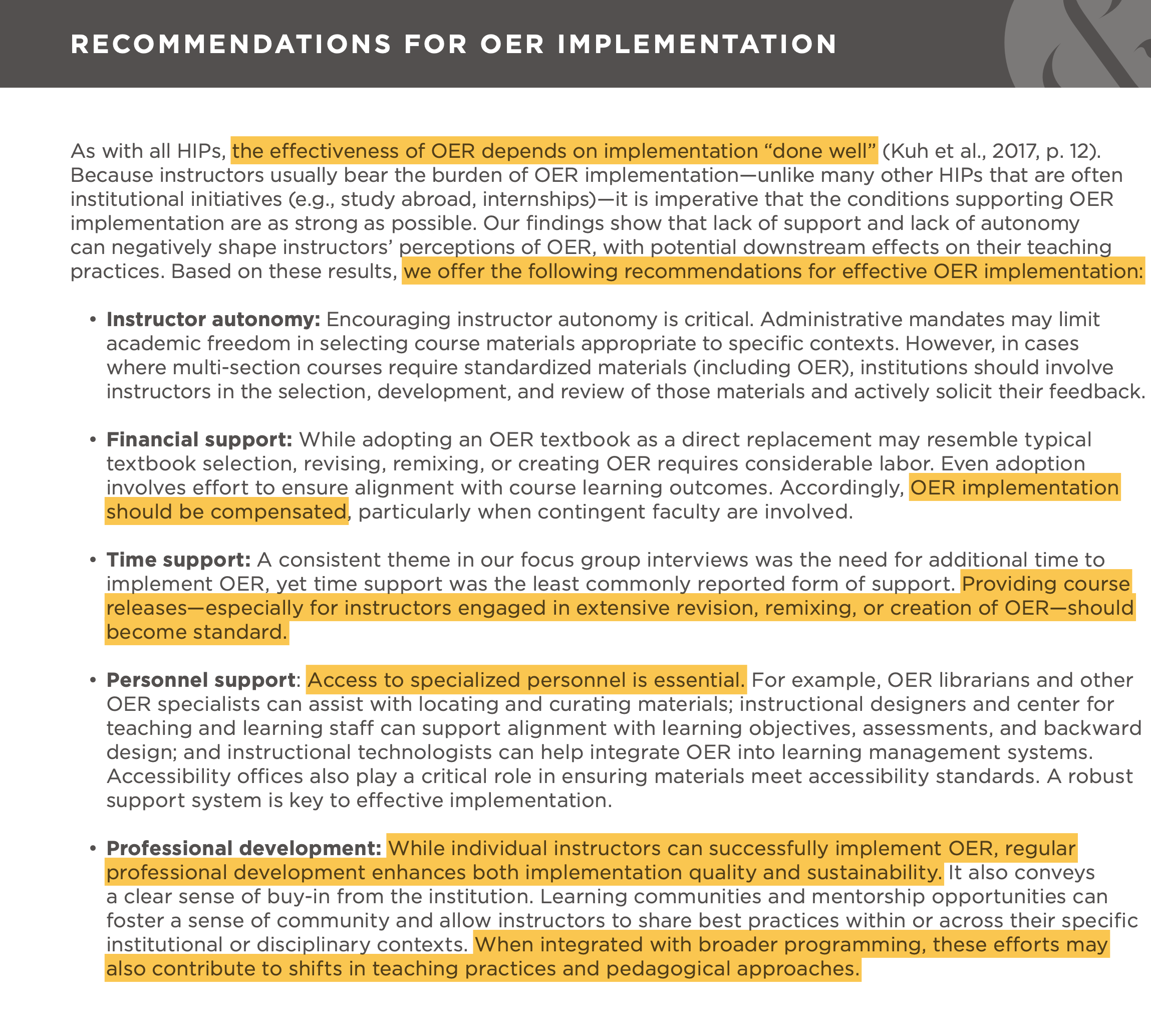 Recommendations Section of the Report