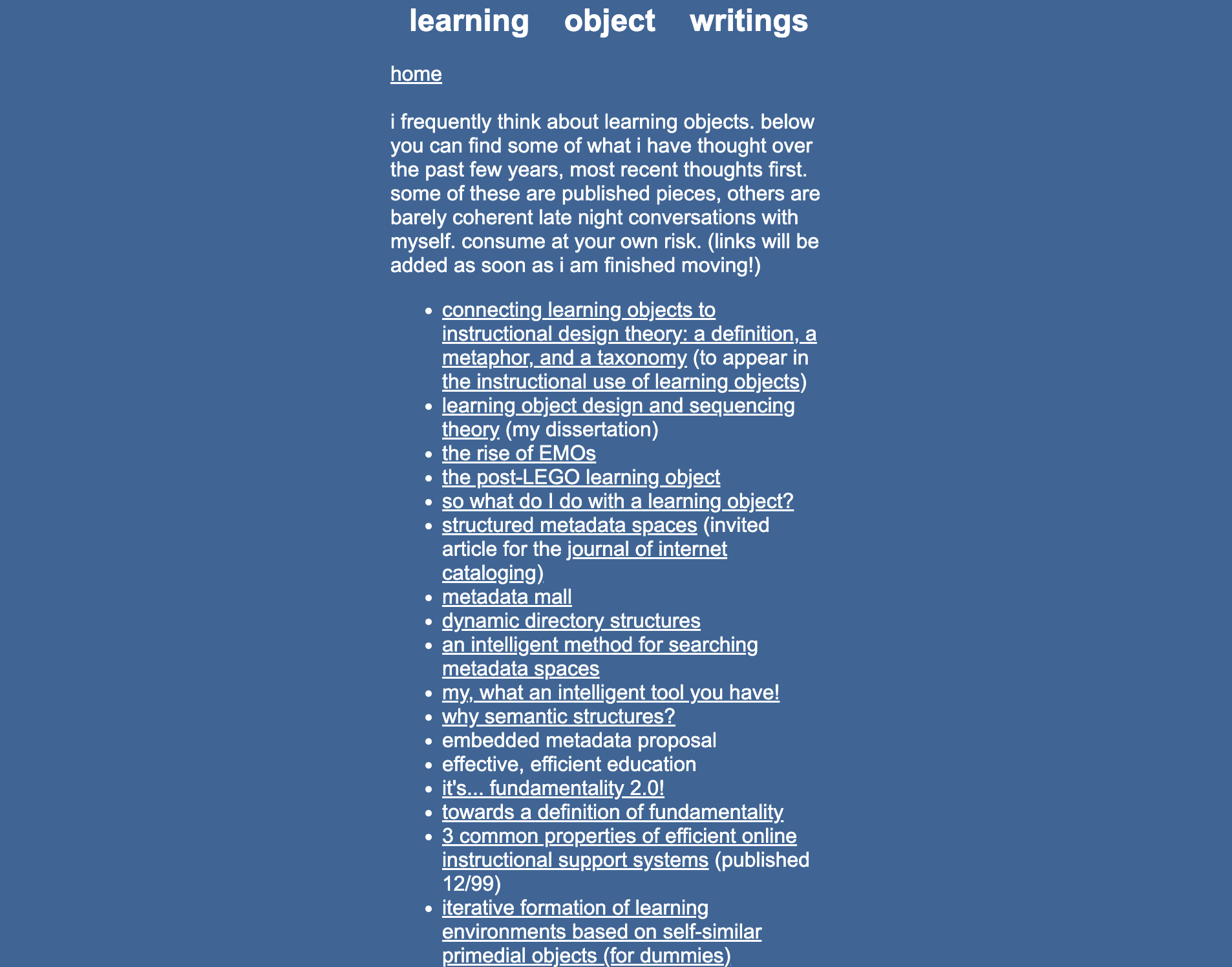 screenshot of my academic website from 2000